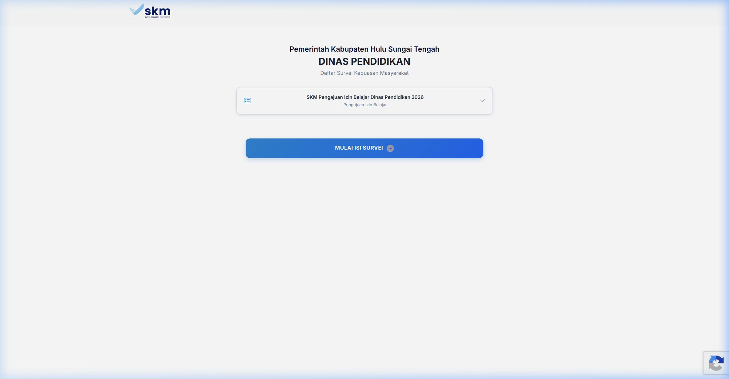 Tampilan tombol Mulai Isi Survei setelah memilih layanan